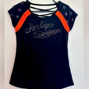 Harley-Davidson® Women's Laced Scoop Back Short Sleeve Tee, Black Size M